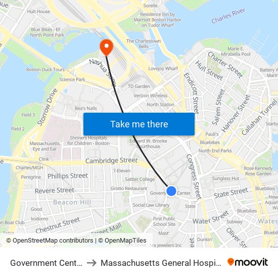 Government Center to Massachusetts General Hospital map