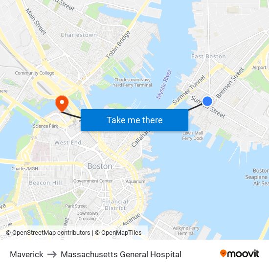 Maverick to Massachusetts General Hospital map