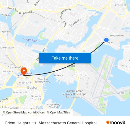 Orient Heights to Massachusetts General Hospital map