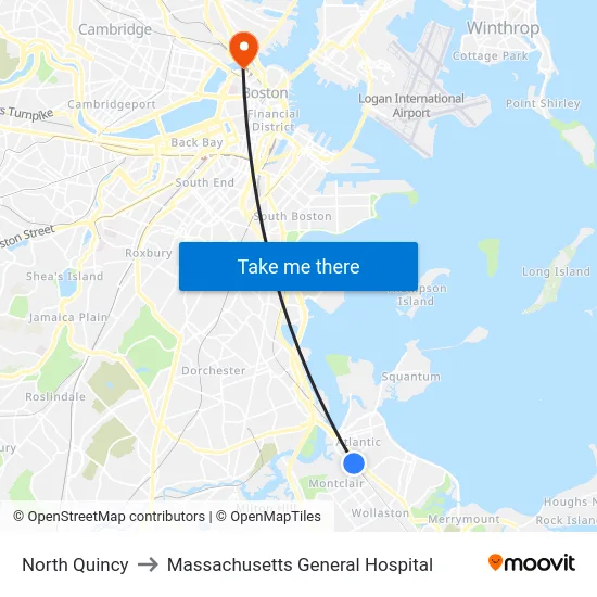 North Quincy to Massachusetts General Hospital map