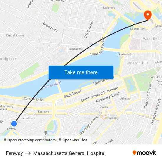 Fenway to Massachusetts General Hospital map