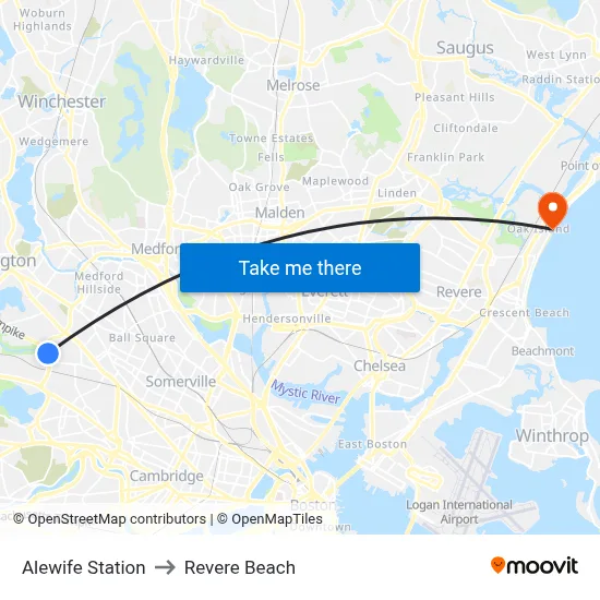 Alewife Station to Revere Beach map