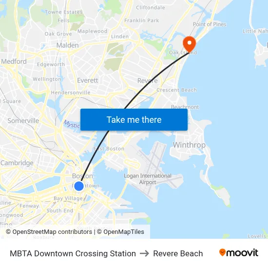 MBTA Downtown Crossing Station to Revere Beach map