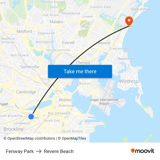 Fenway Park to Revere Beach map
