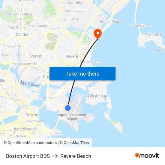 Boston Airport BOS to Revere Beach map