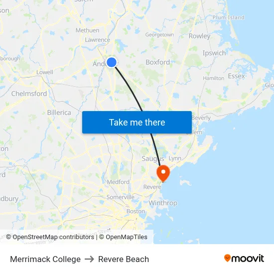 Merrimack College to Revere Beach map
