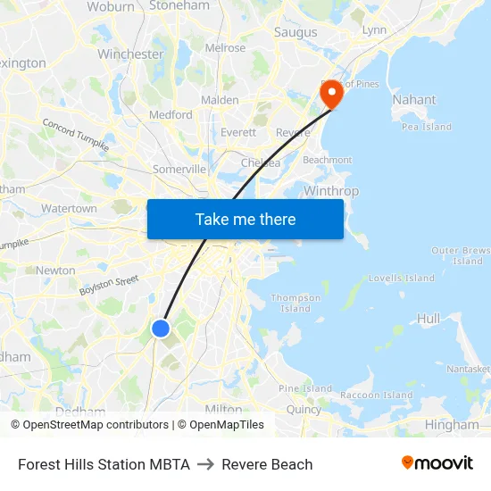 Forest Hills Station MBTA to Revere Beach map