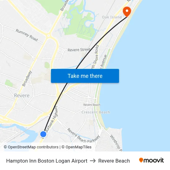 Hampton Inn Boston Logan Airport to Revere Beach map