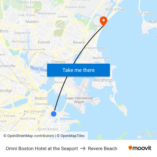 Omni Boston Hotel at the Seaport to Revere Beach map