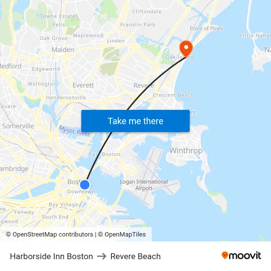 Harborside Inn Boston to Revere Beach map