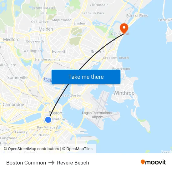 Boston Common to Revere Beach map