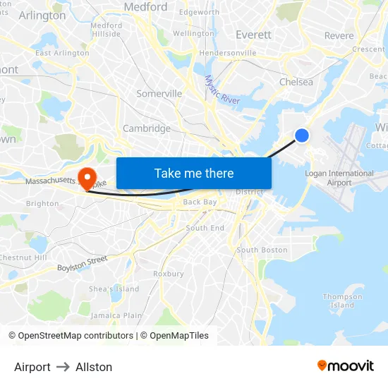Airport to Allston map