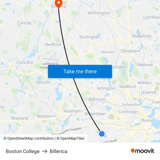 Boston College to Billerica map