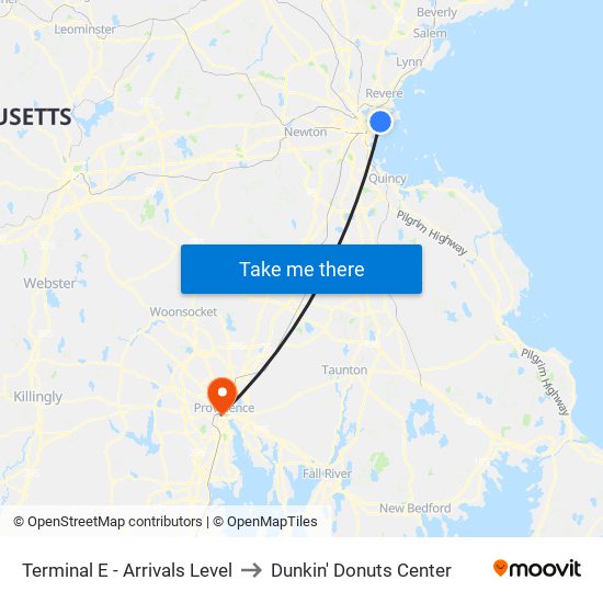 Terminal E - Arrivals Level to Dunkin' Donuts Center map