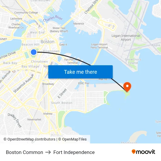 Boston Common to Fort Independence map