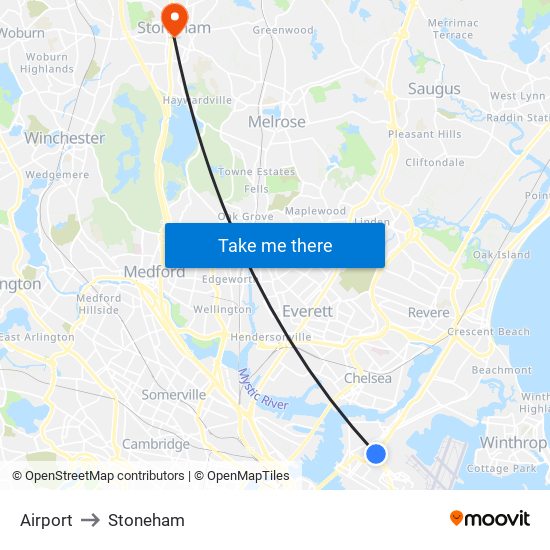 Airport to Stoneham map