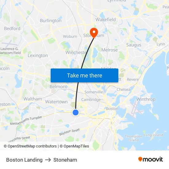Boston Landing to Stoneham map