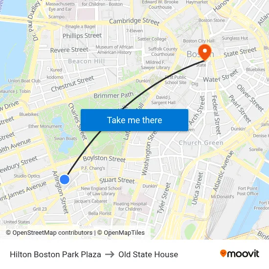 Hilton Boston Park Plaza to Old State House map