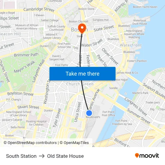 South Station to Old State House map