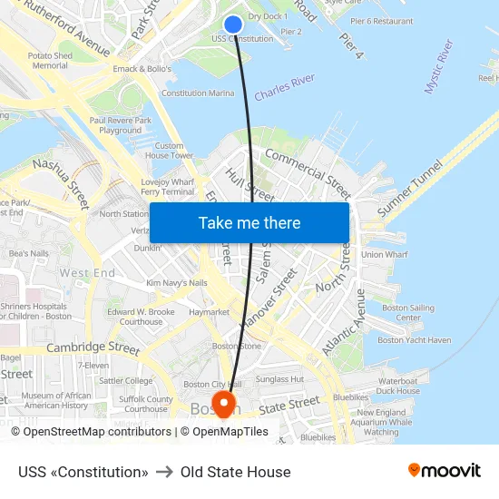 USS «Constitution» to Old State House map