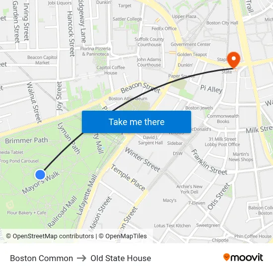 Boston Common to Old State House map