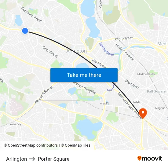 Arlington to Porter Square map