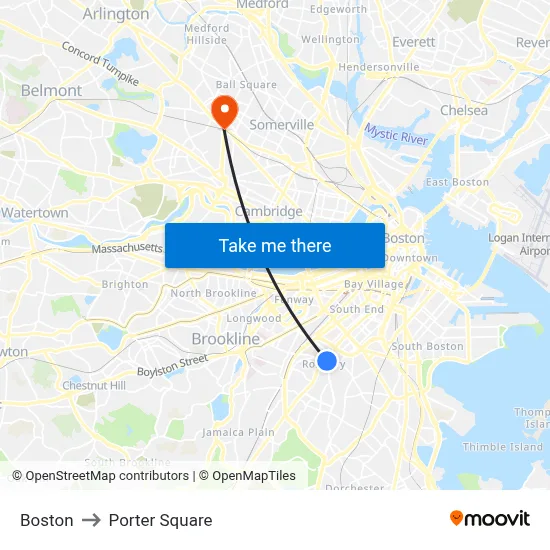 Boston to Porter Square map