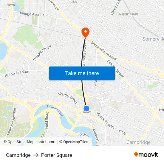 Cambridge to Porter Square map