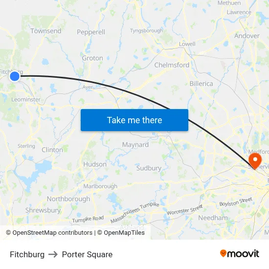 Fitchburg to Porter Square map