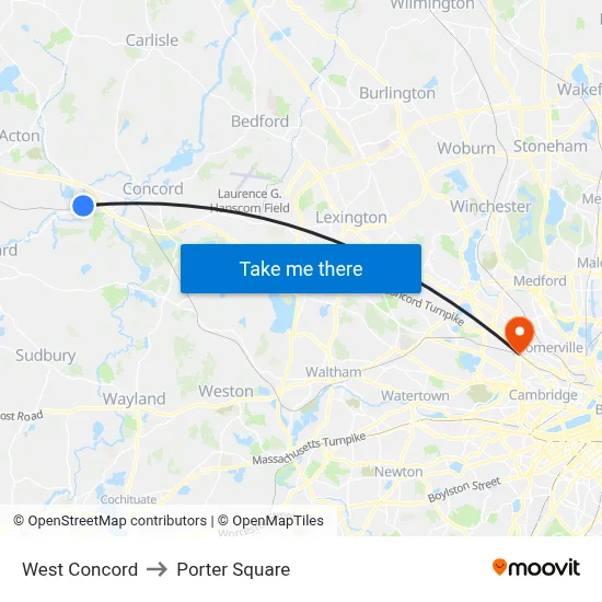 West Concord to Porter Square map