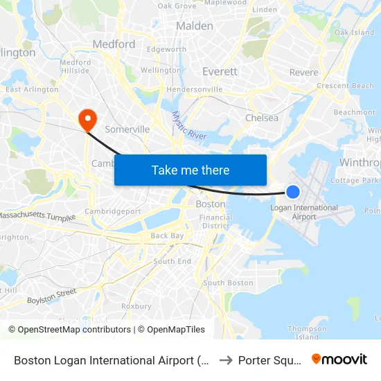 Boston Logan International Airport (Bos) to Porter Square map