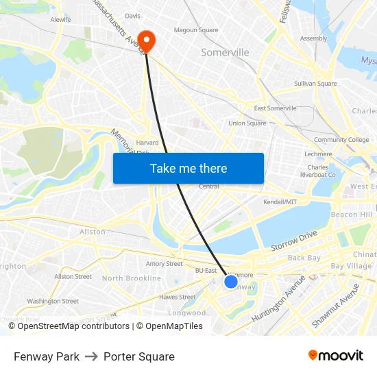 Fenway Park to Porter Square map