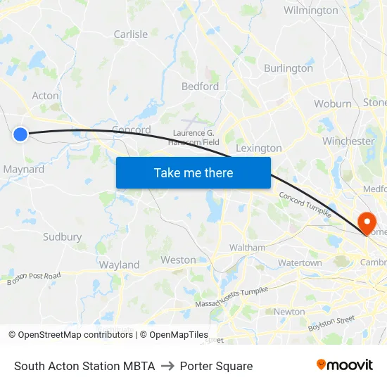 South Acton Station MBTA to Porter Square map