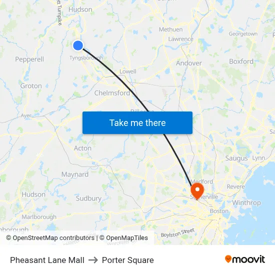 Pheasant Lane Mall to Porter Square map