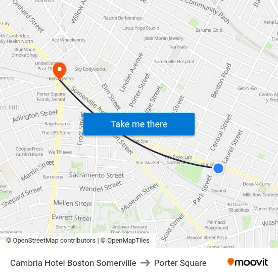 Cambria Hotel Boston Somerville to Porter Square map