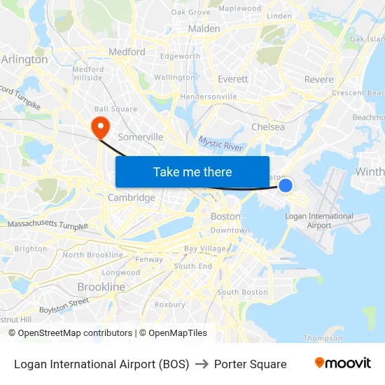 Logan International Airport (BOS) to Porter Square map