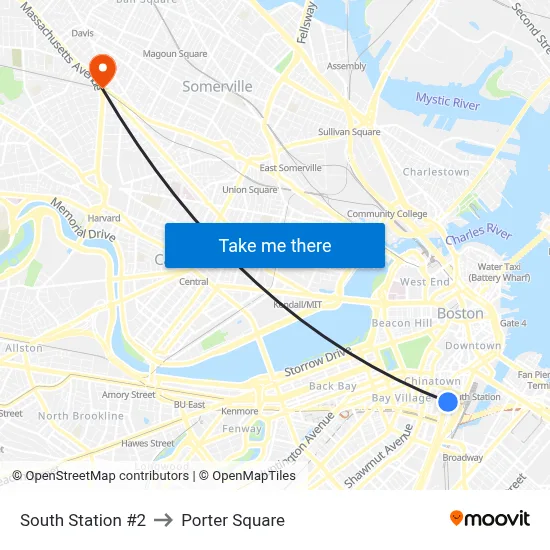 South Station #2 to Porter Square map