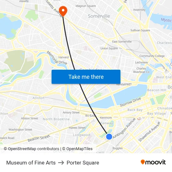 Museum of Fine Arts to Porter Square map