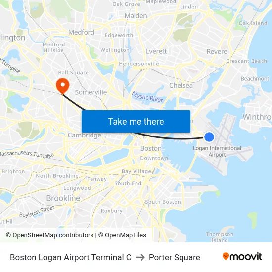 Boston Logan Airport Terminal C to Porter Square map