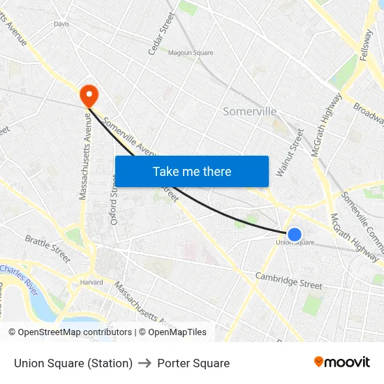 Union Square (Station) to Porter Square map