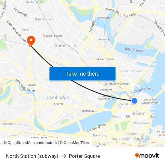 North Station (subway) to Porter Square map