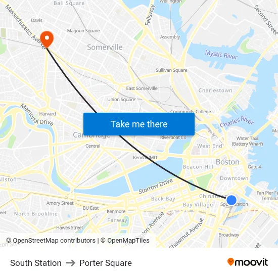 South Station to Porter Square map