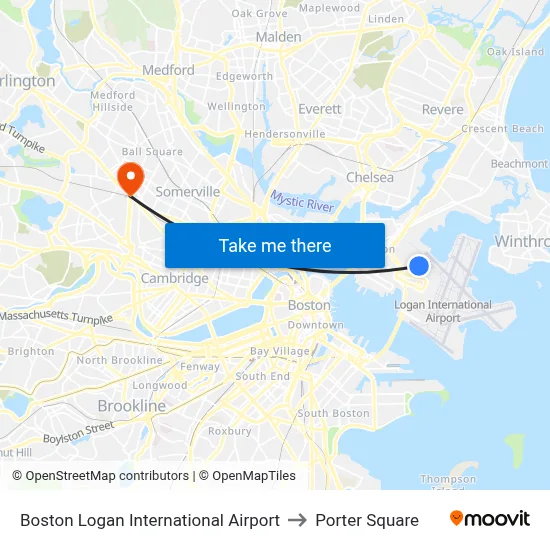 Boston Logan International Airport to Porter Square map