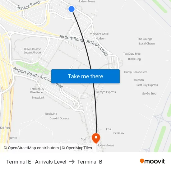 Terminal E - Arrivals Level to Terminal B map