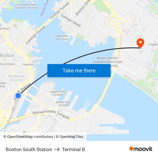 Boston South Station to Terminal B map