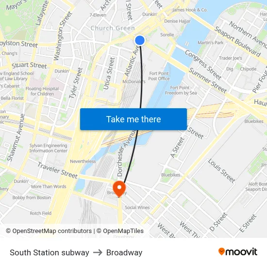 South Station subway to Broadway map