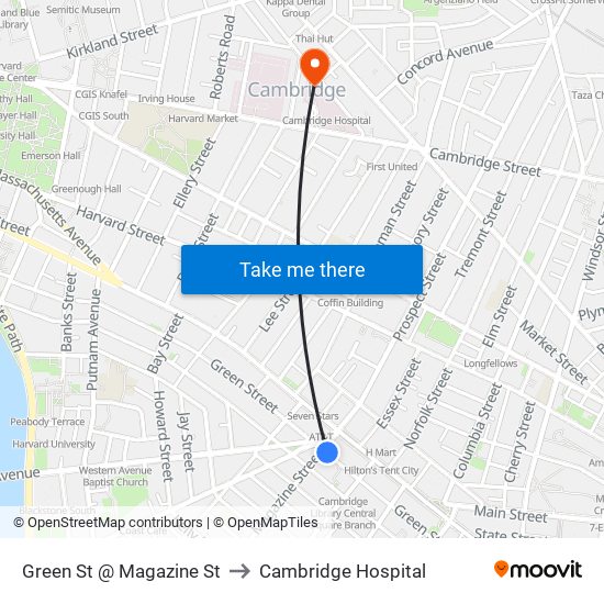 Green St @ Magazine St to Cambridge Hospital map