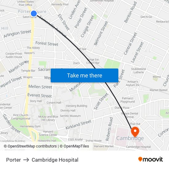Porter to Cambridge Hospital map