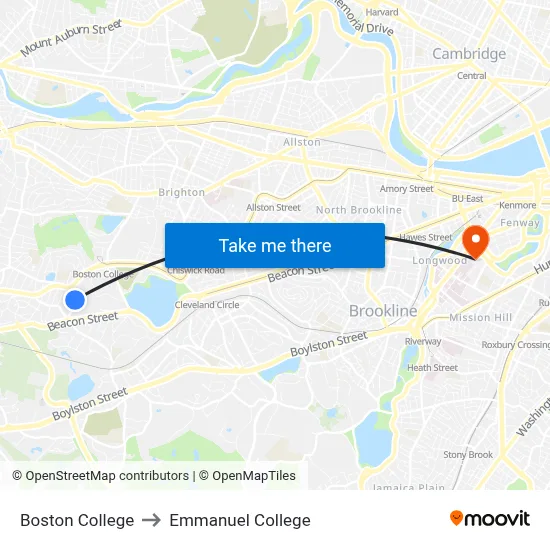 Boston College to Emmanuel College map