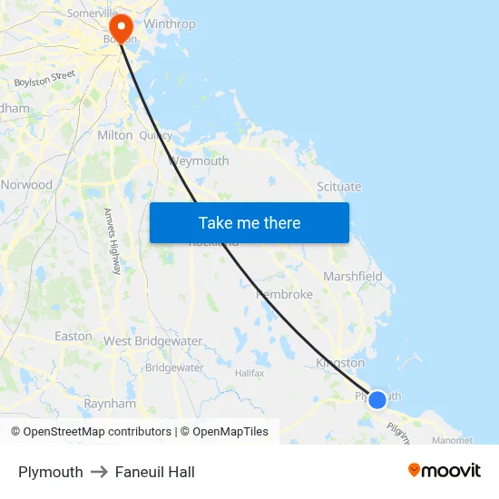 Plymouth to Faneuil Hall map